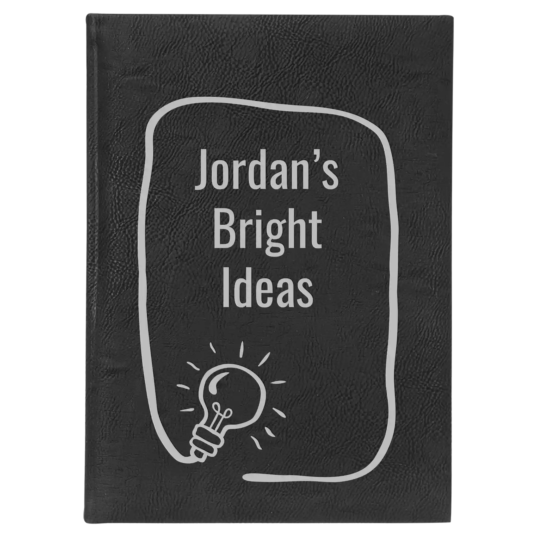 Large black/silver leatherette journal laser etched with 'Bright Ideas Journal' design