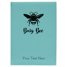 Large teal leatherette sketch book laser etched with 'Busy Bee' design