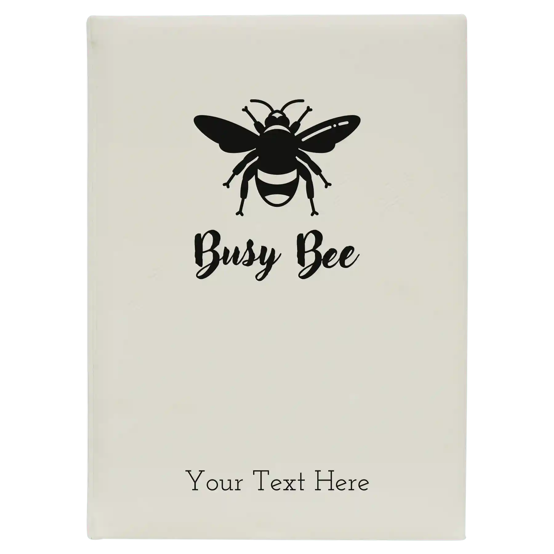 Large white leatherette journal laser etched with 'Busy Bee' design