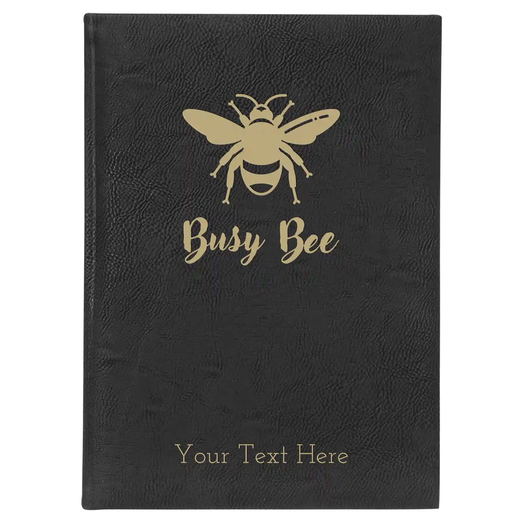 Large black/gold leatherette journal laser etched with 'Busy Bee' design