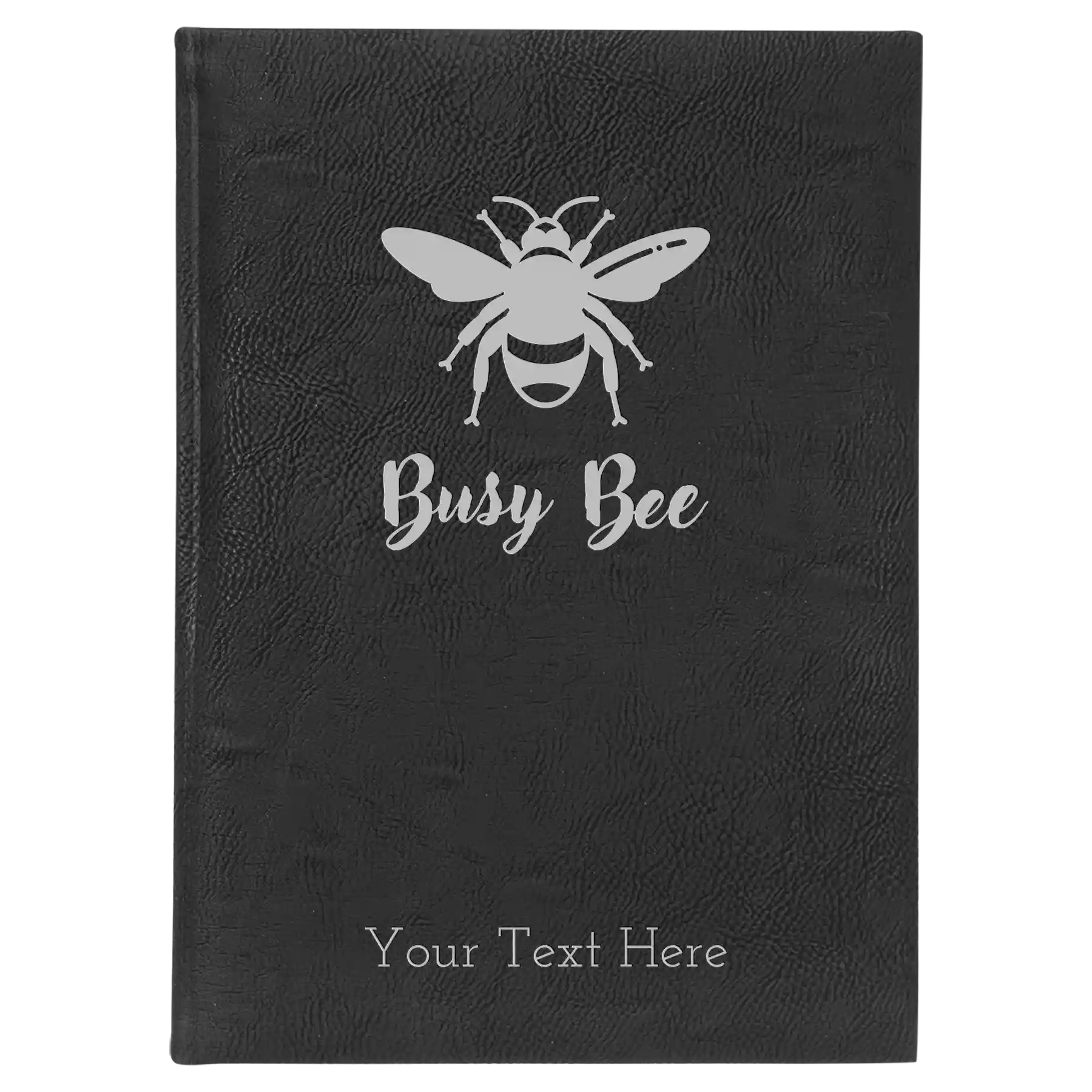 Large black/silver leatherette sketch book laser etched with 'Busy Bee' design