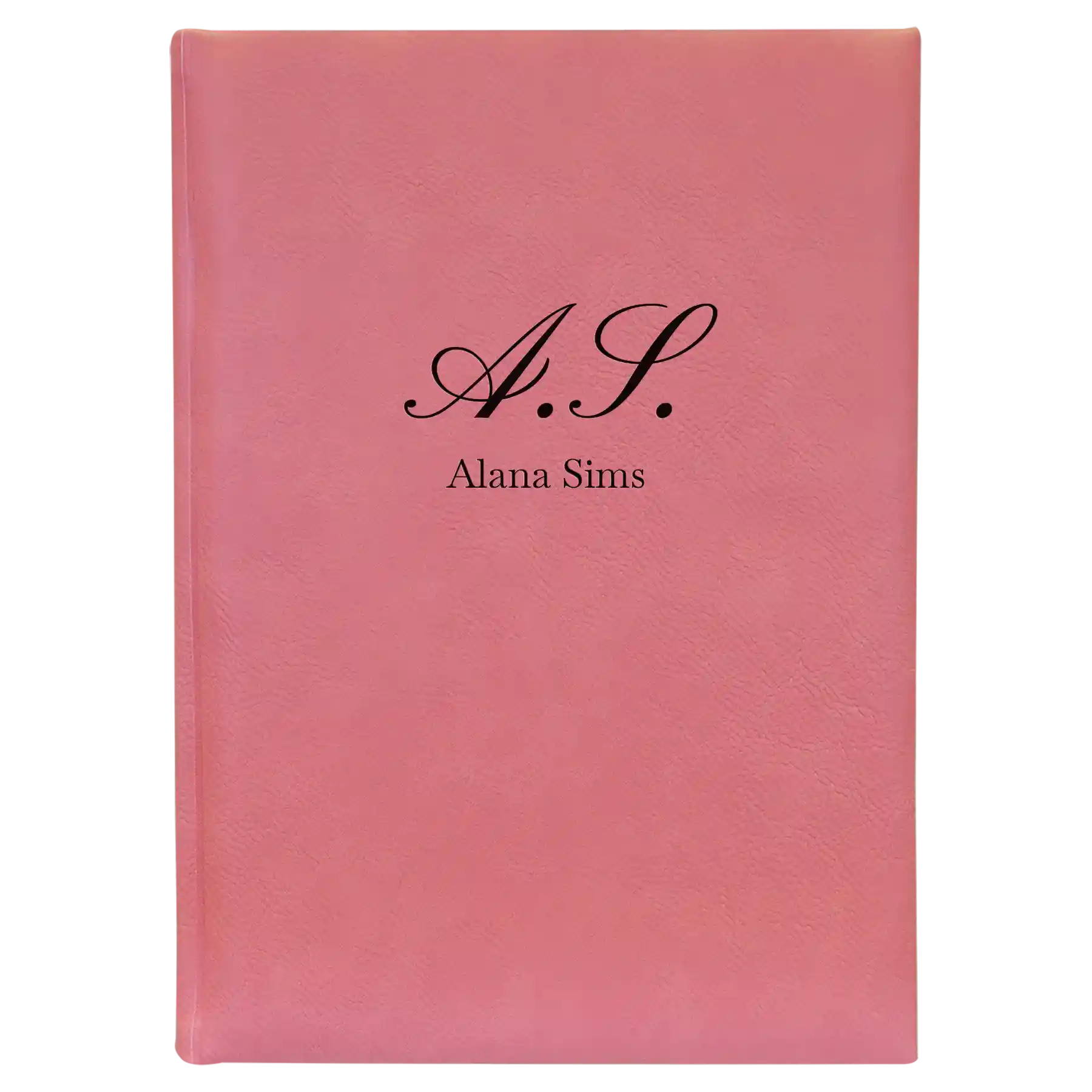 Large pink leatherette sketch book laser etched with 'Cursive Initial' design