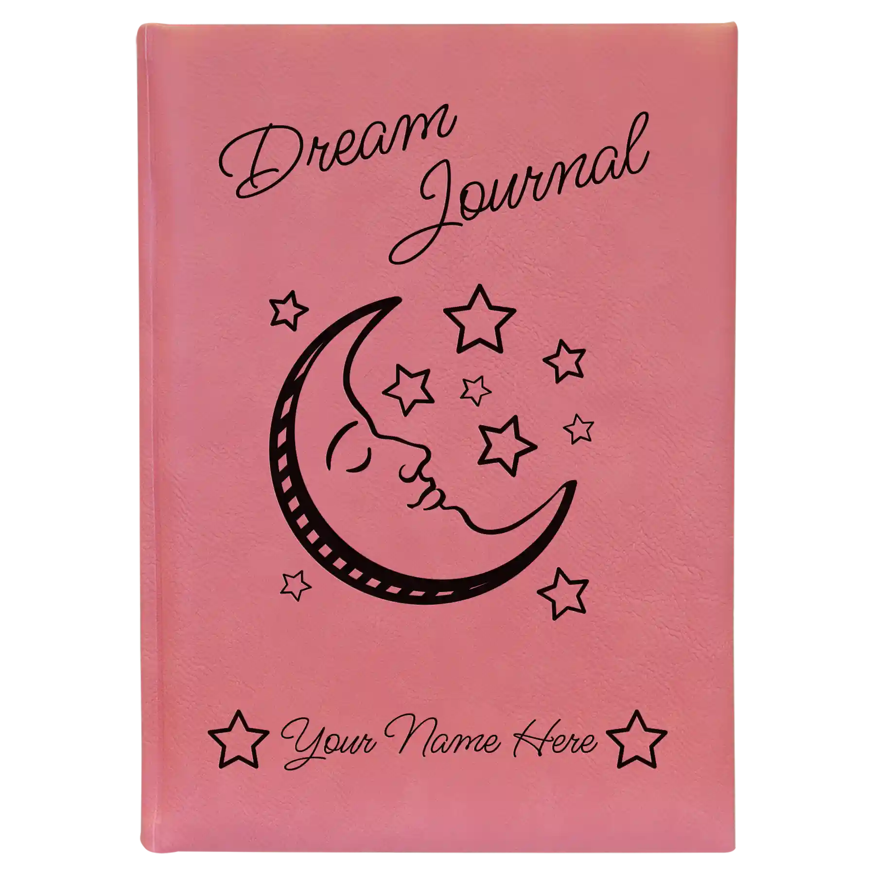 Large pink leatherette sketch book laser etched with 'Dream Journal' design
