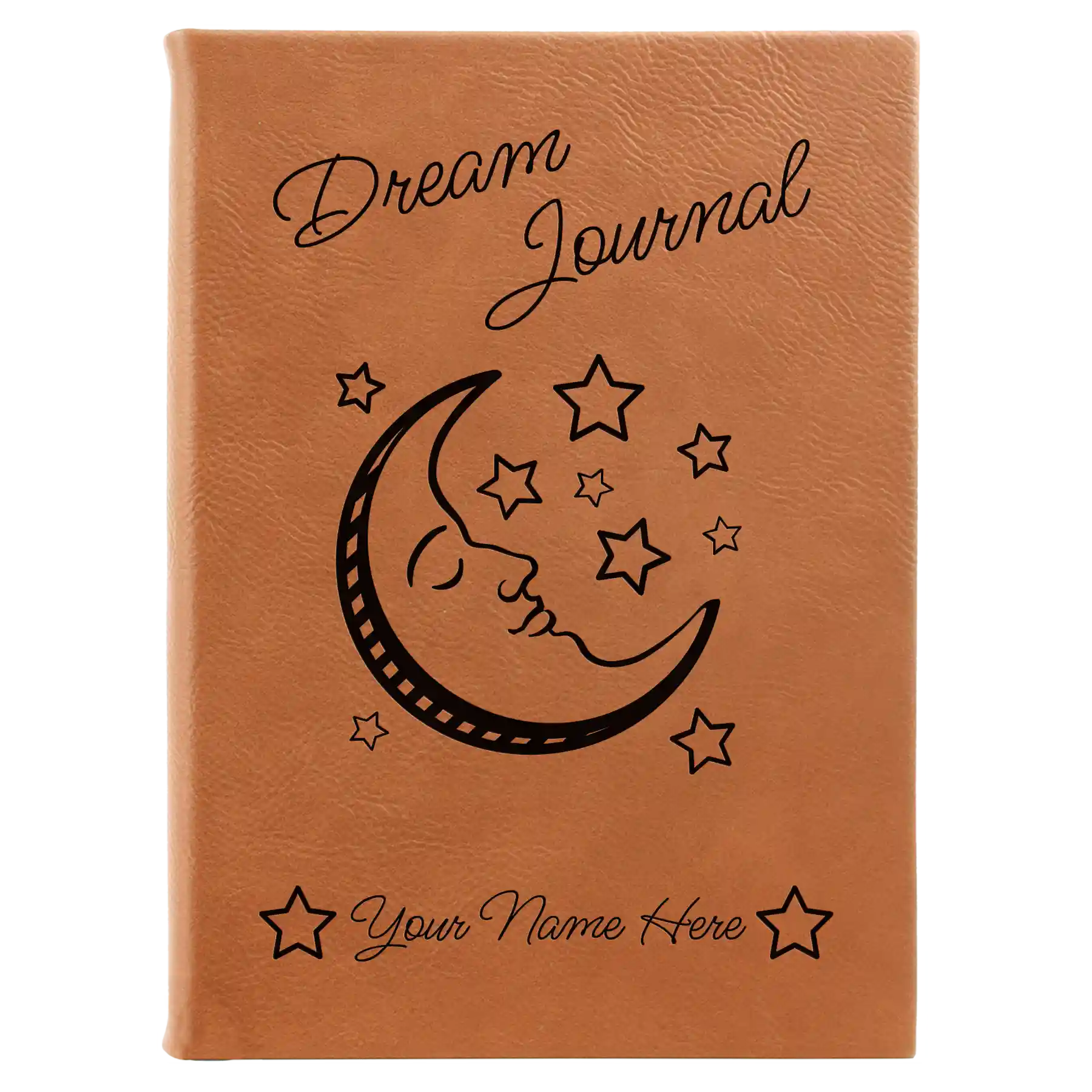 Large rawhide leatherette journal laser etched with 'Dream Journal' design