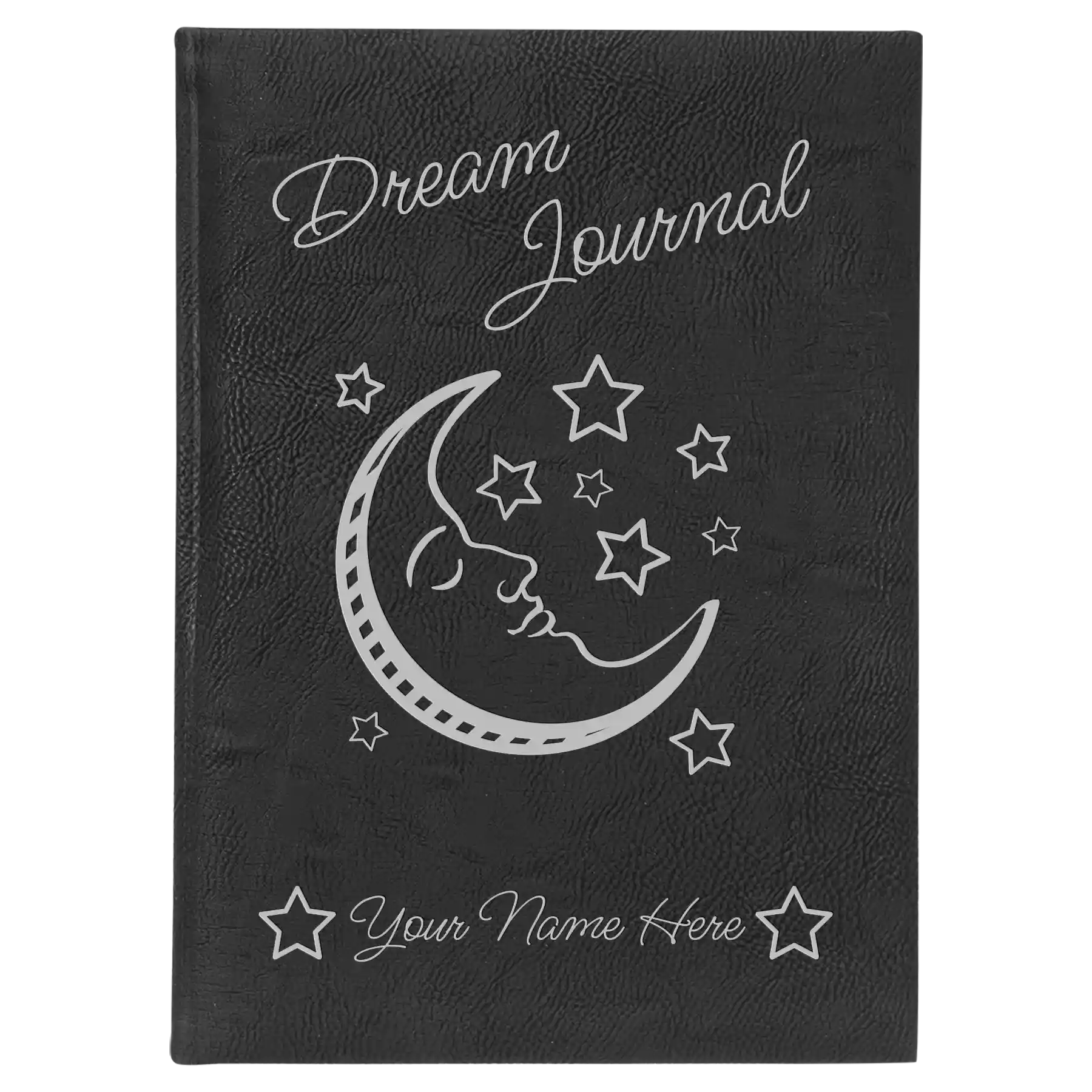 Large black/silver leatherette journal laser etched with 'Dream Journal' design