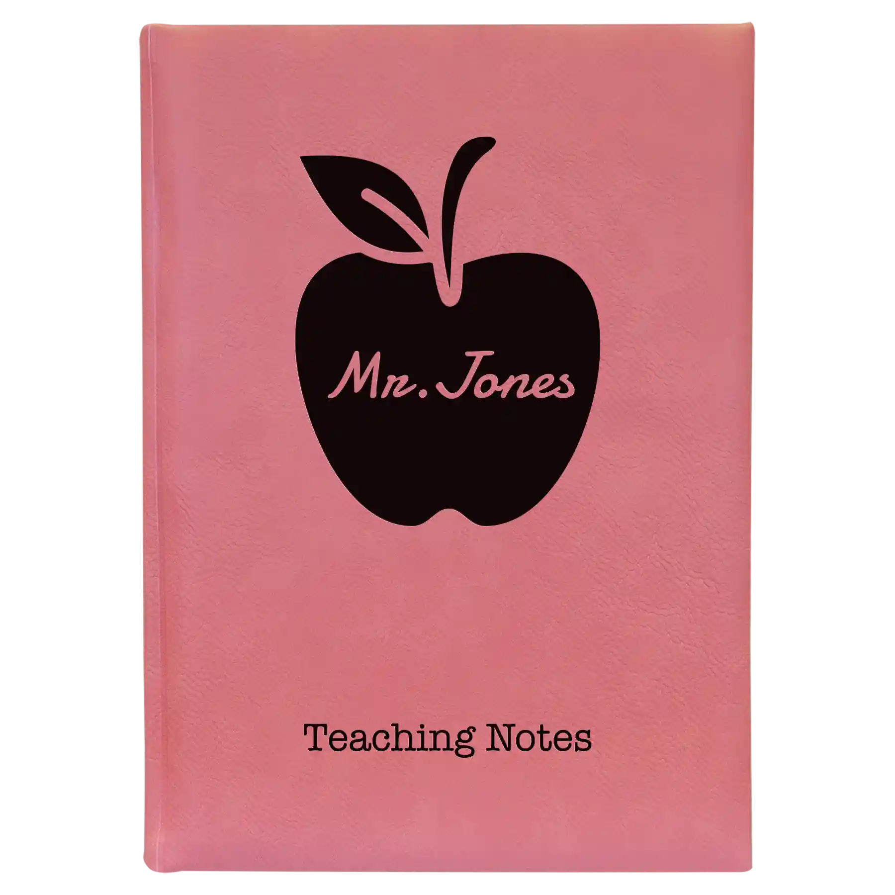 Large pink leatherette journal laser etched with 'Teacher Apple' design