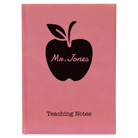 Large pink leatherette sketch book laser etched with 'Teacher Apple' design