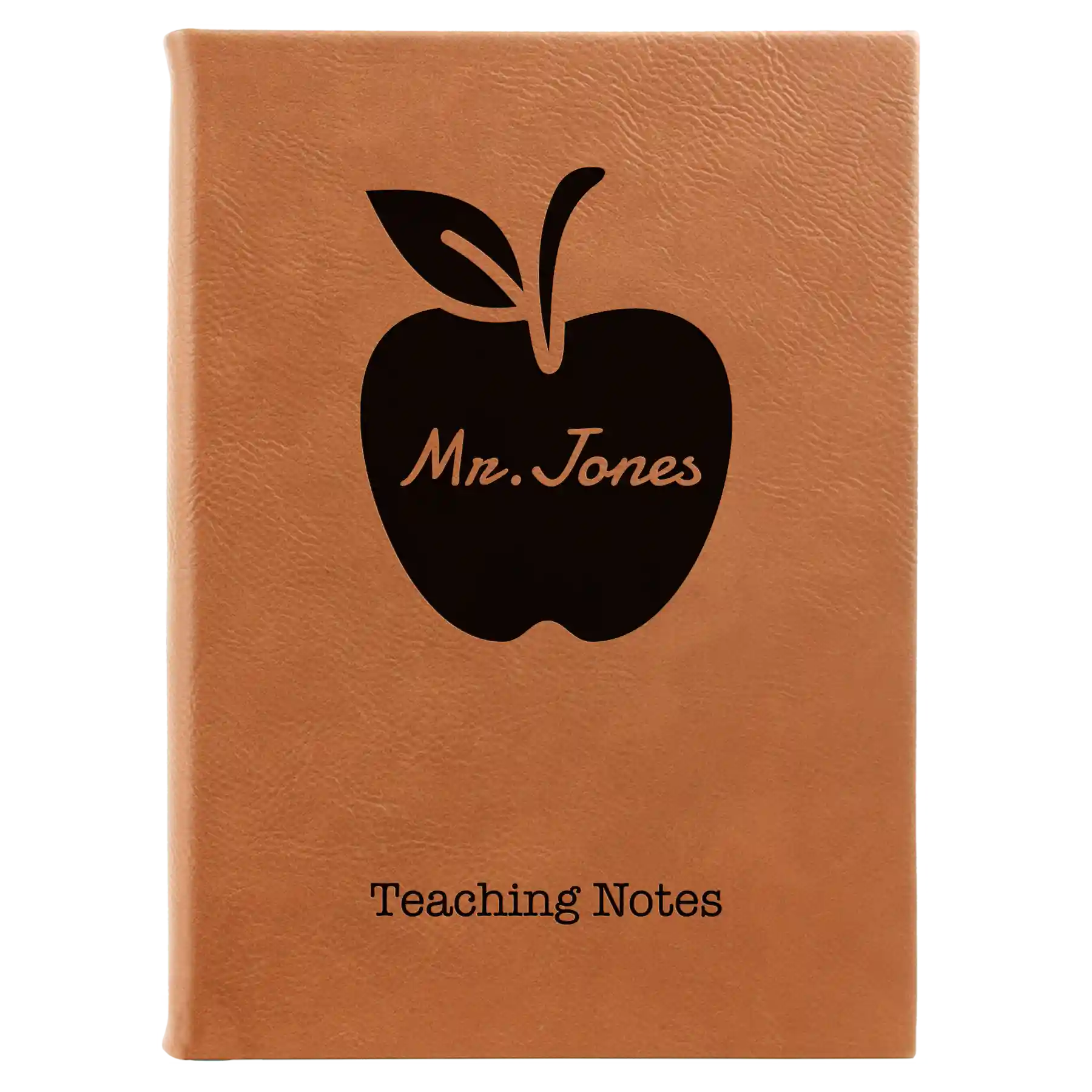 Large rawhide leatherette journal laser etched with 'Teacher Apple' design