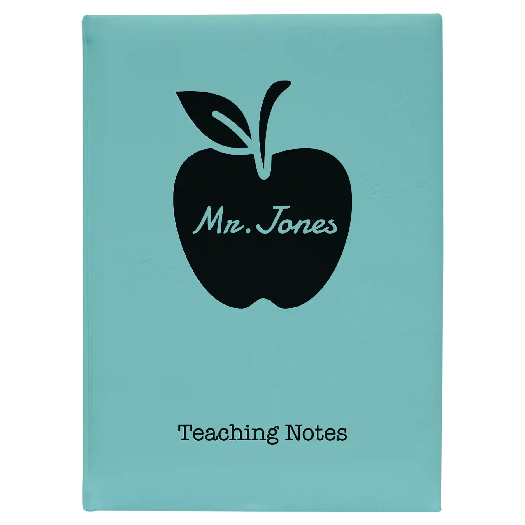 Large teal leatherette journal laser etched with 'Teacher Apple' design
