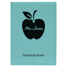Large teal leatherette sketch book laser etched with 'Teacher Apple' design