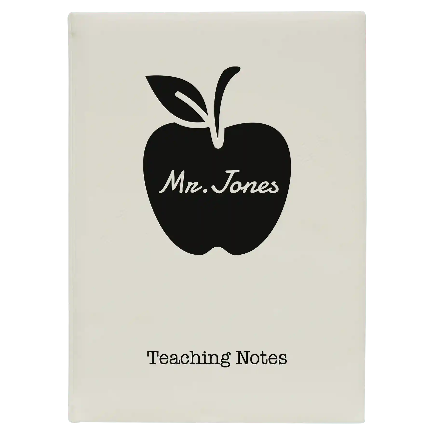 Large white leatherette sketch book laser etched with 'Teacher Apple' design
