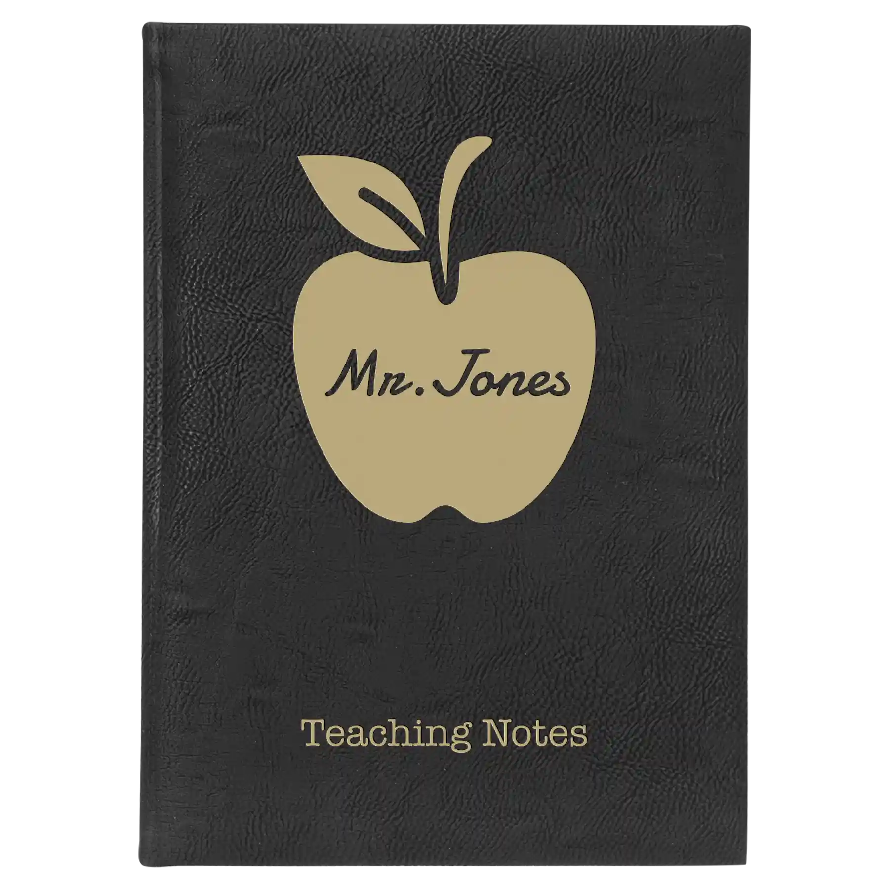 Large black/gold leatherette journal laser etched with 'Teacher Apple' design
