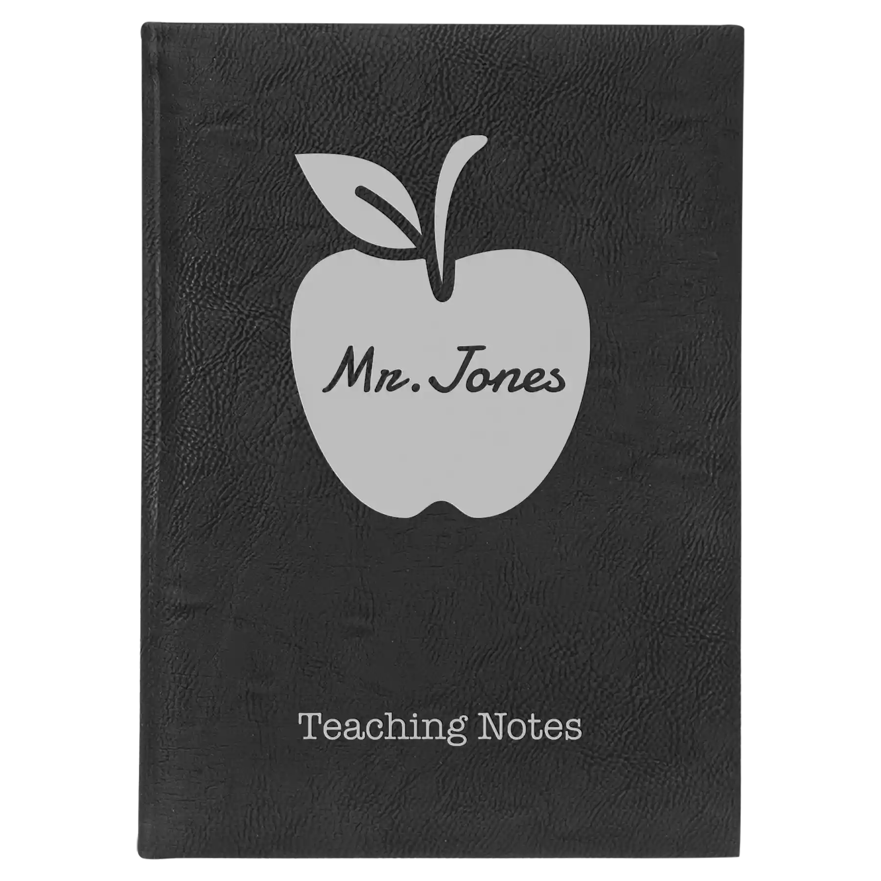 Large black/silver leatherette journal laser etched with 'Teacher Apple' design
