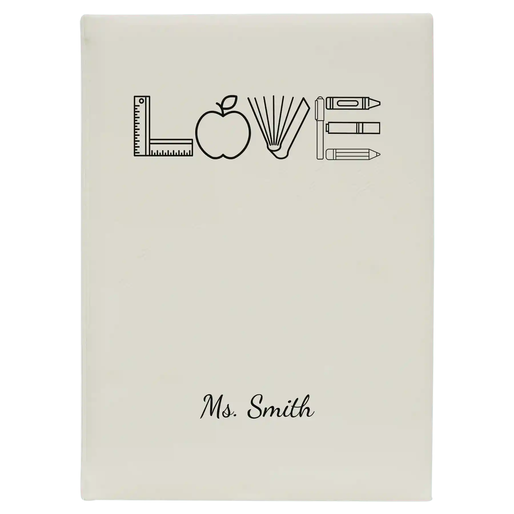 Large white leatherette journal laser etched with 'Teacher Love' design