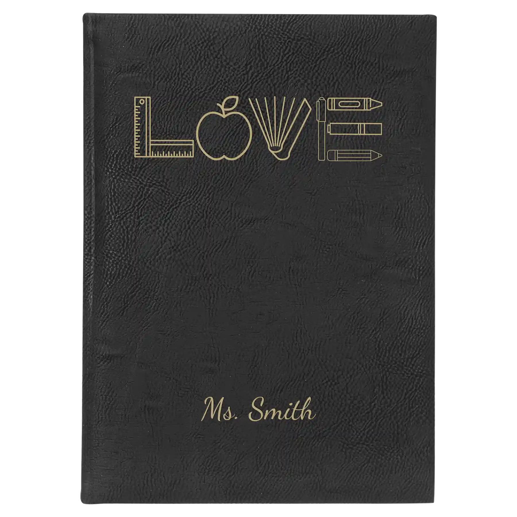 Large black/gold leatherette journal laser etched with 'Teacher Love' design