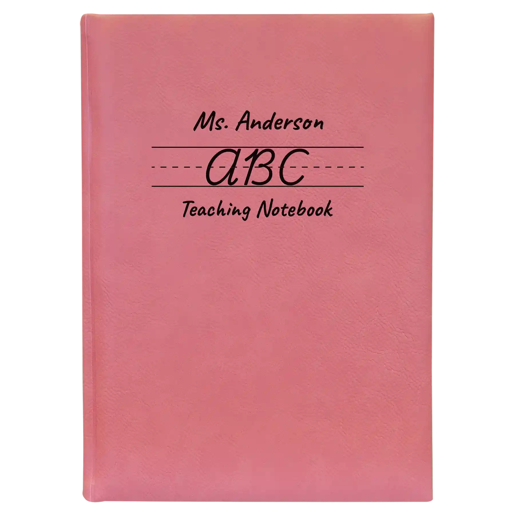 Large pink leatherette journal laser etched with 'Teaching Notebook' design