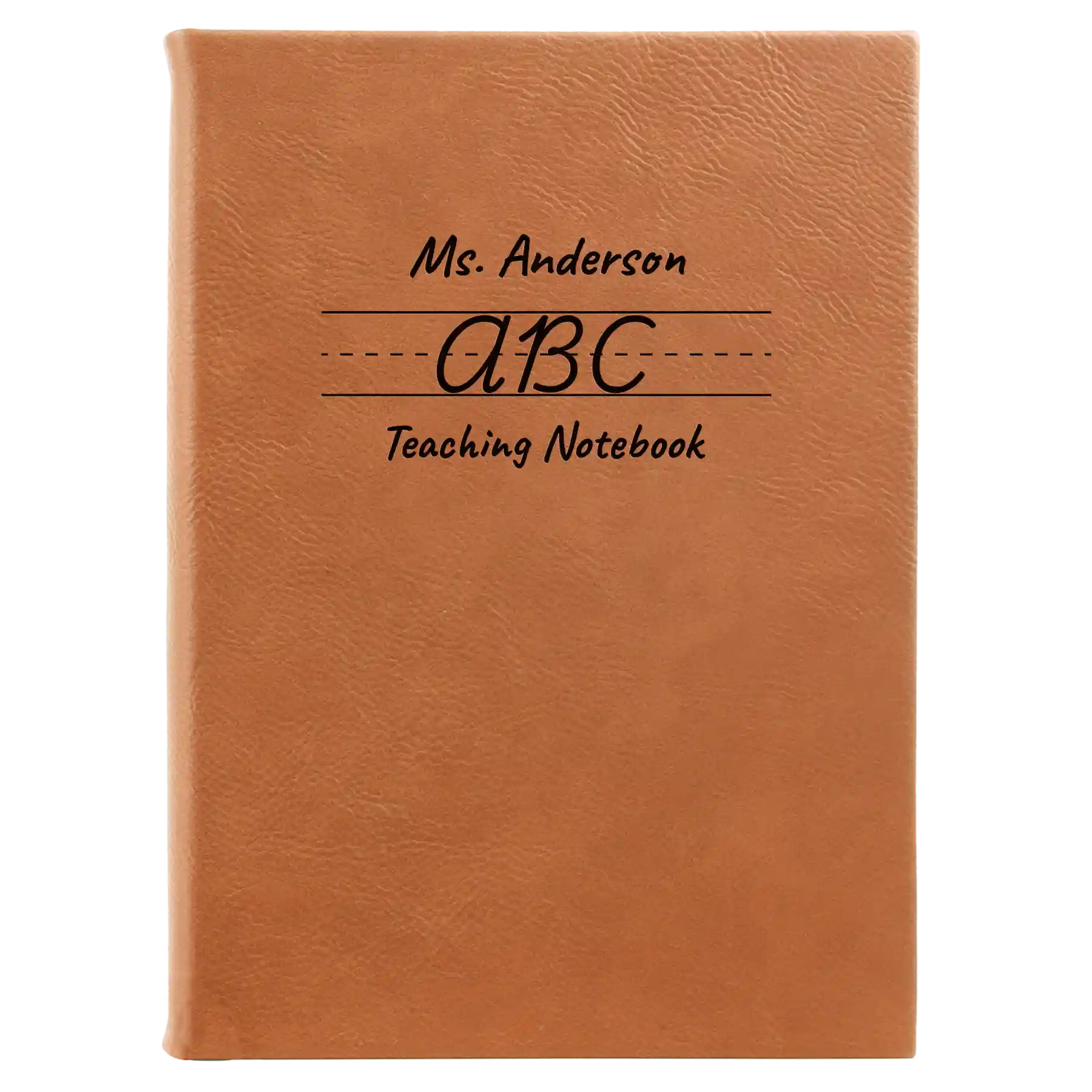 Large rawhide leatherette sketch book laser etched with 'Teaching Notebook' design
