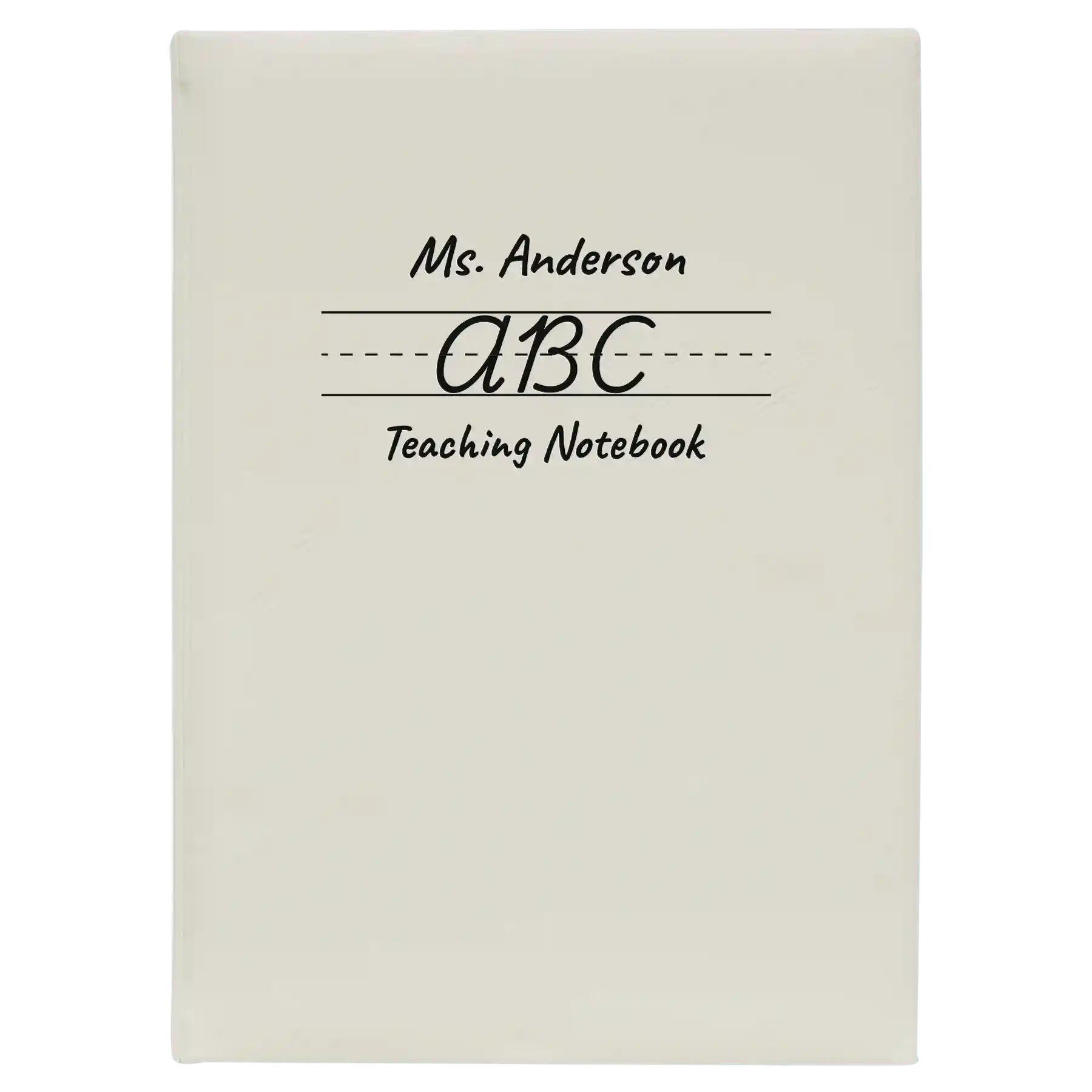 Large white leatherette journal laser etched with 'Teaching Notebook' design