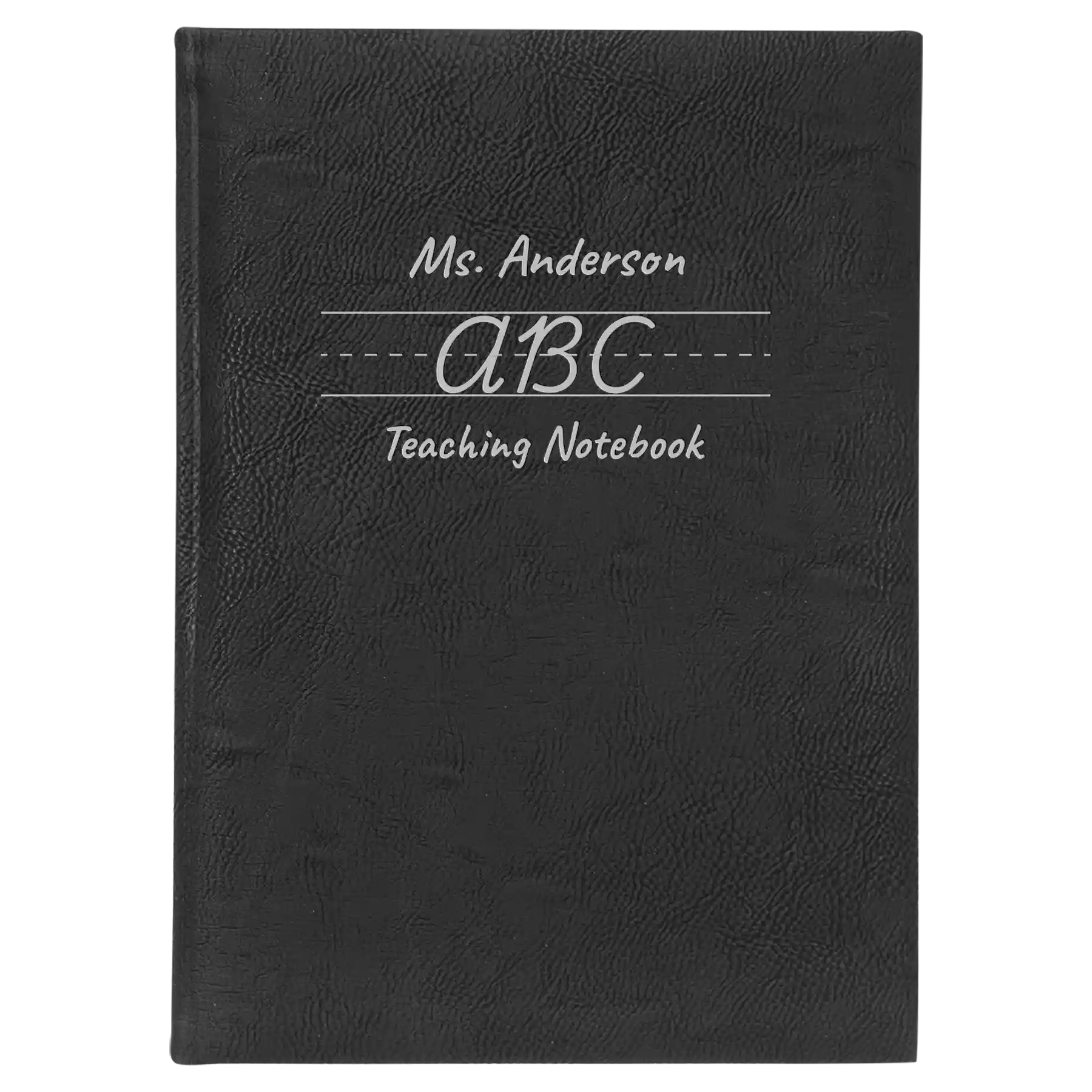 Large black/silver leatherette journal laser etched with 'Teaching Notebook' design