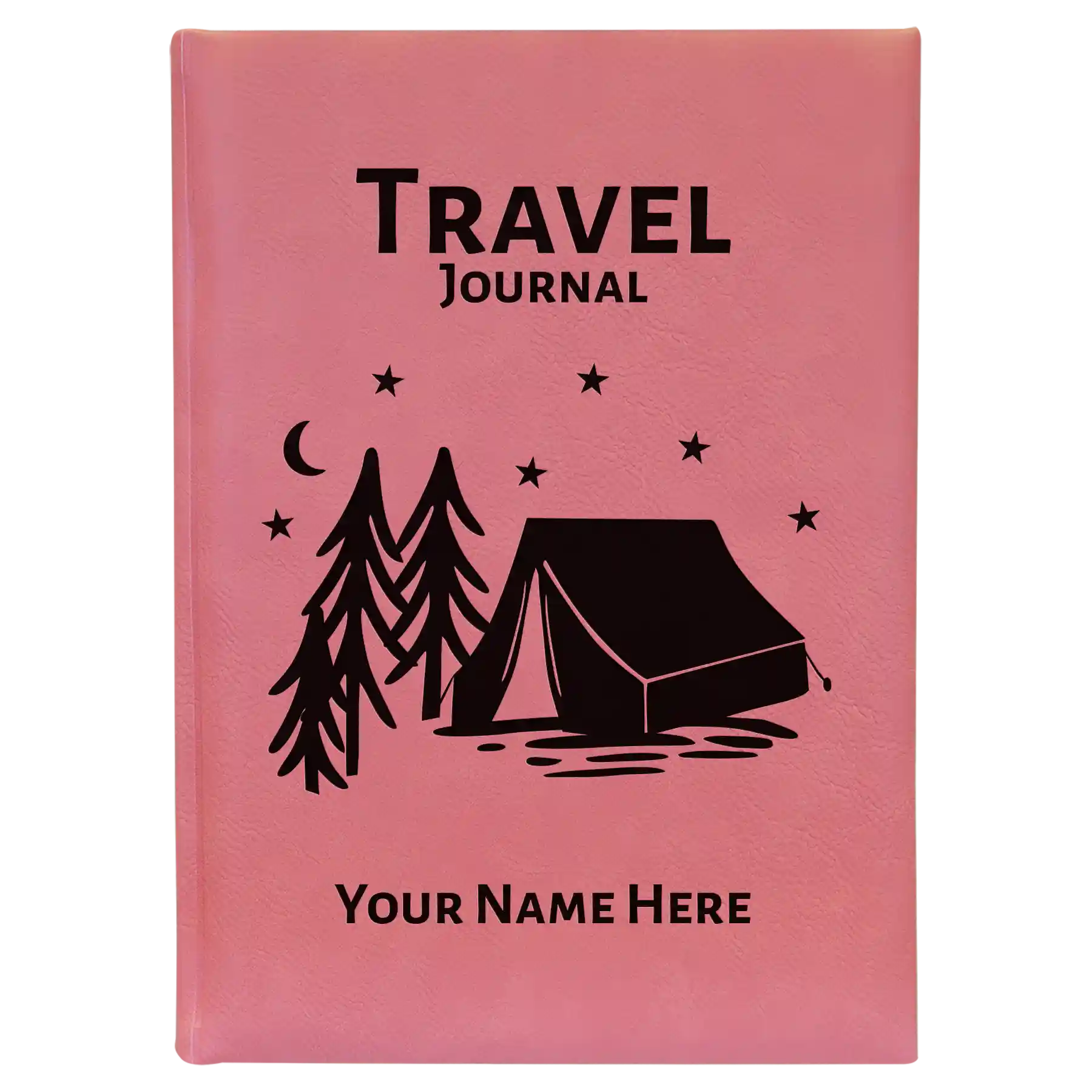 Large pink leatherette journal laser etched with 'Travel Journal' design