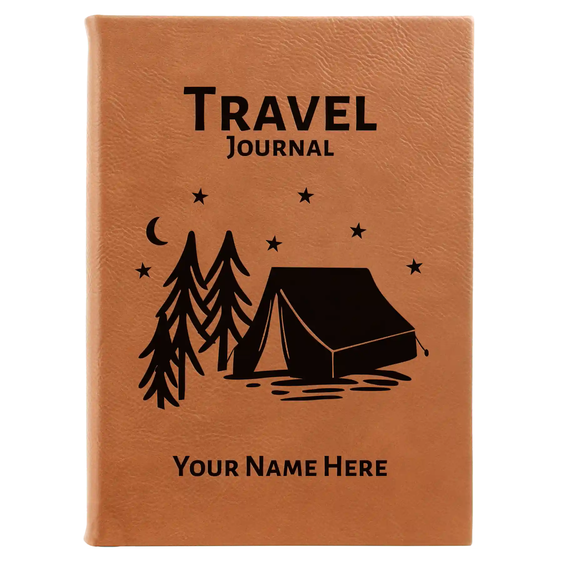 Large rawhide leatherette journal laser etched with 'Travel Journal' design