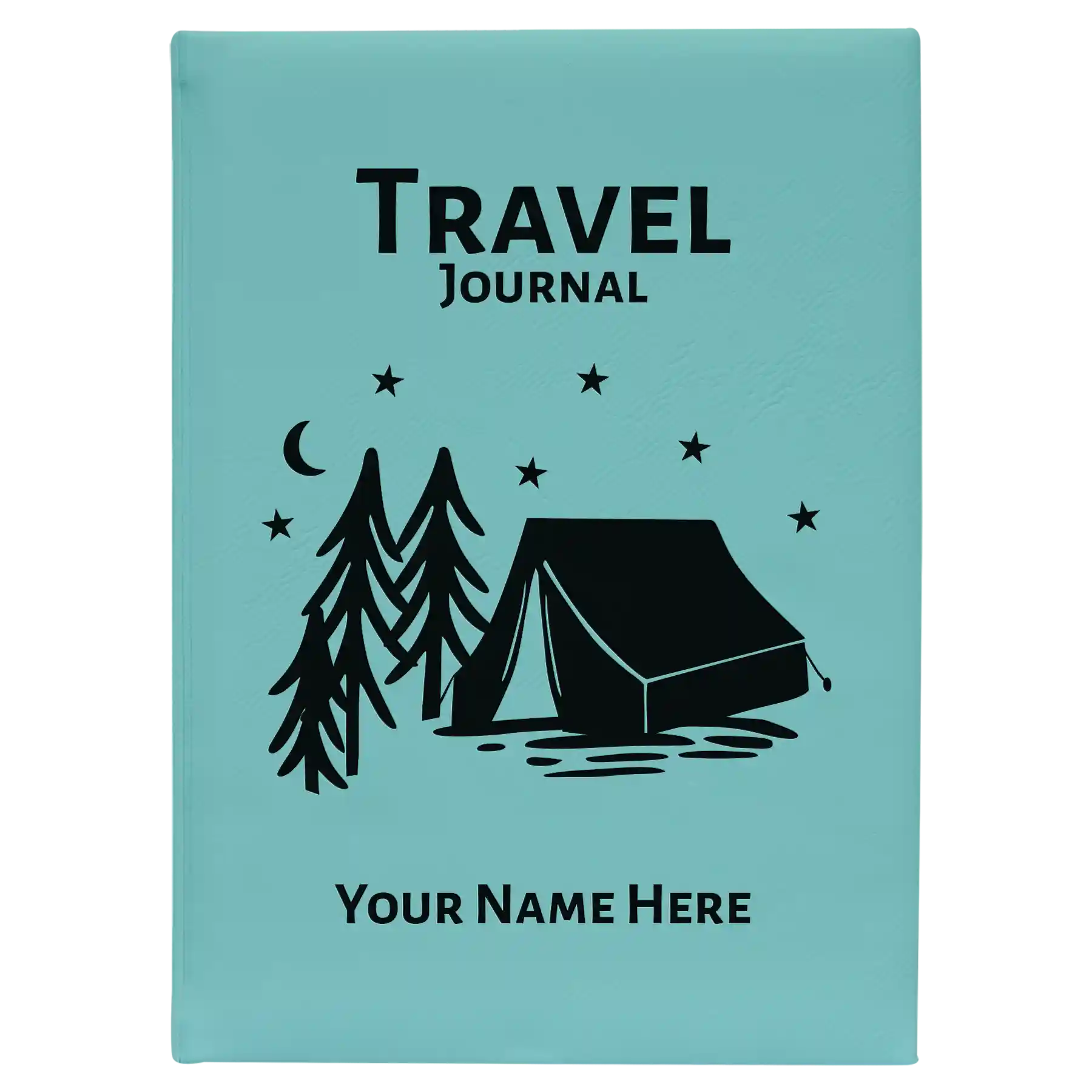 Large teal leatherette journal laser etched with 'Travel Journal' design