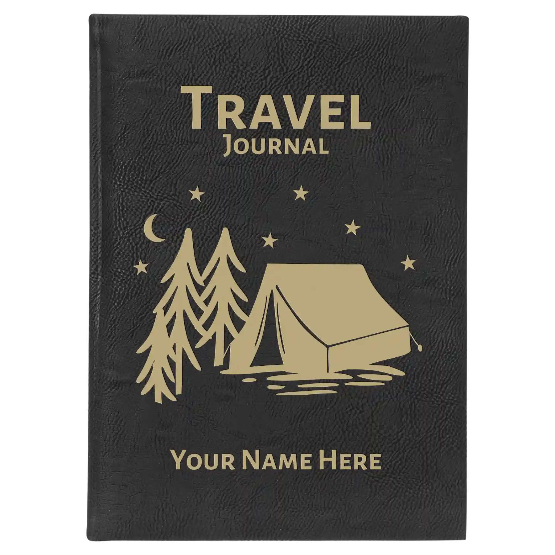 Large black/gold leatherette sketch book laser etched with 'Travel Journal' design