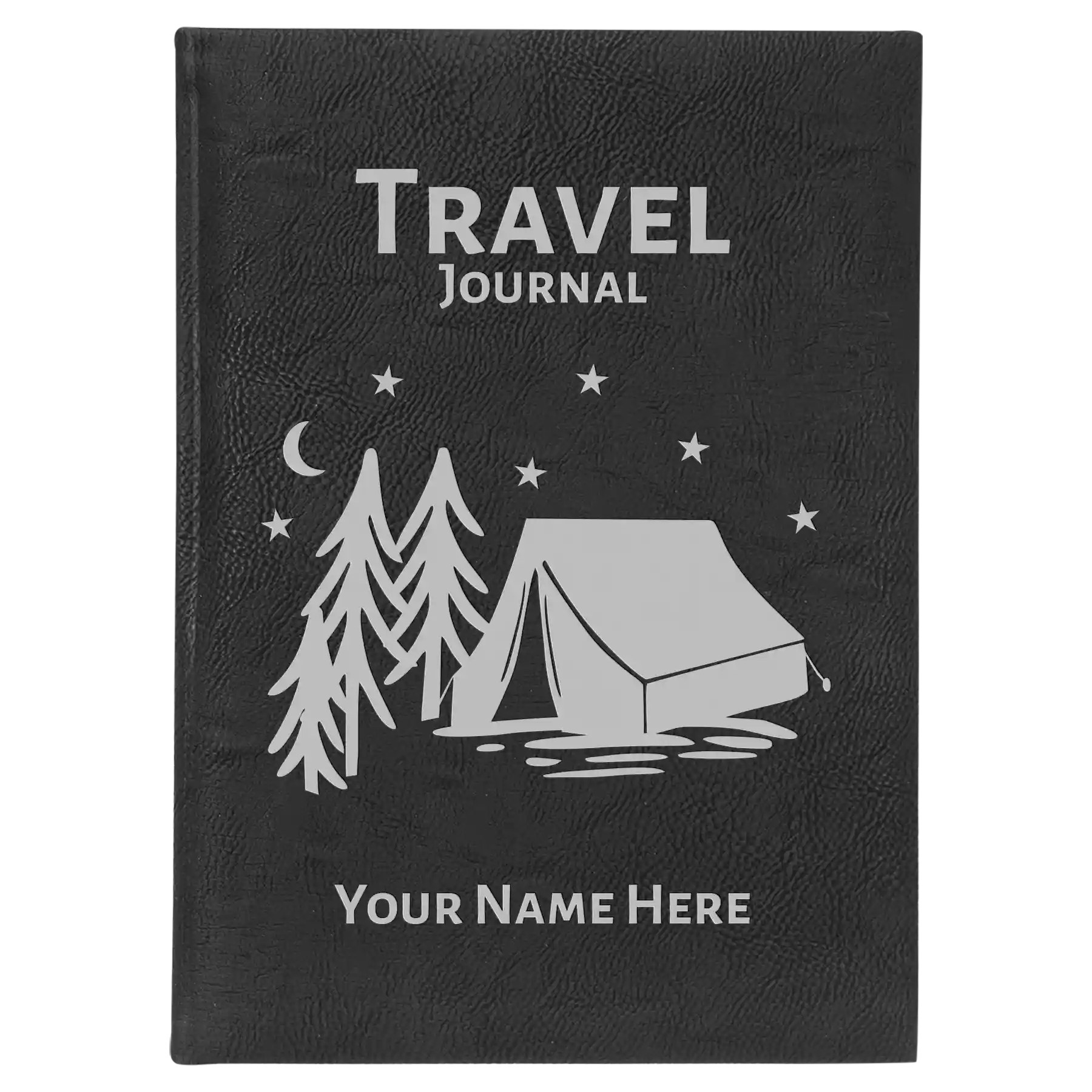 Large black/silver leatherette journal laser etched with 'Travel Journal' design