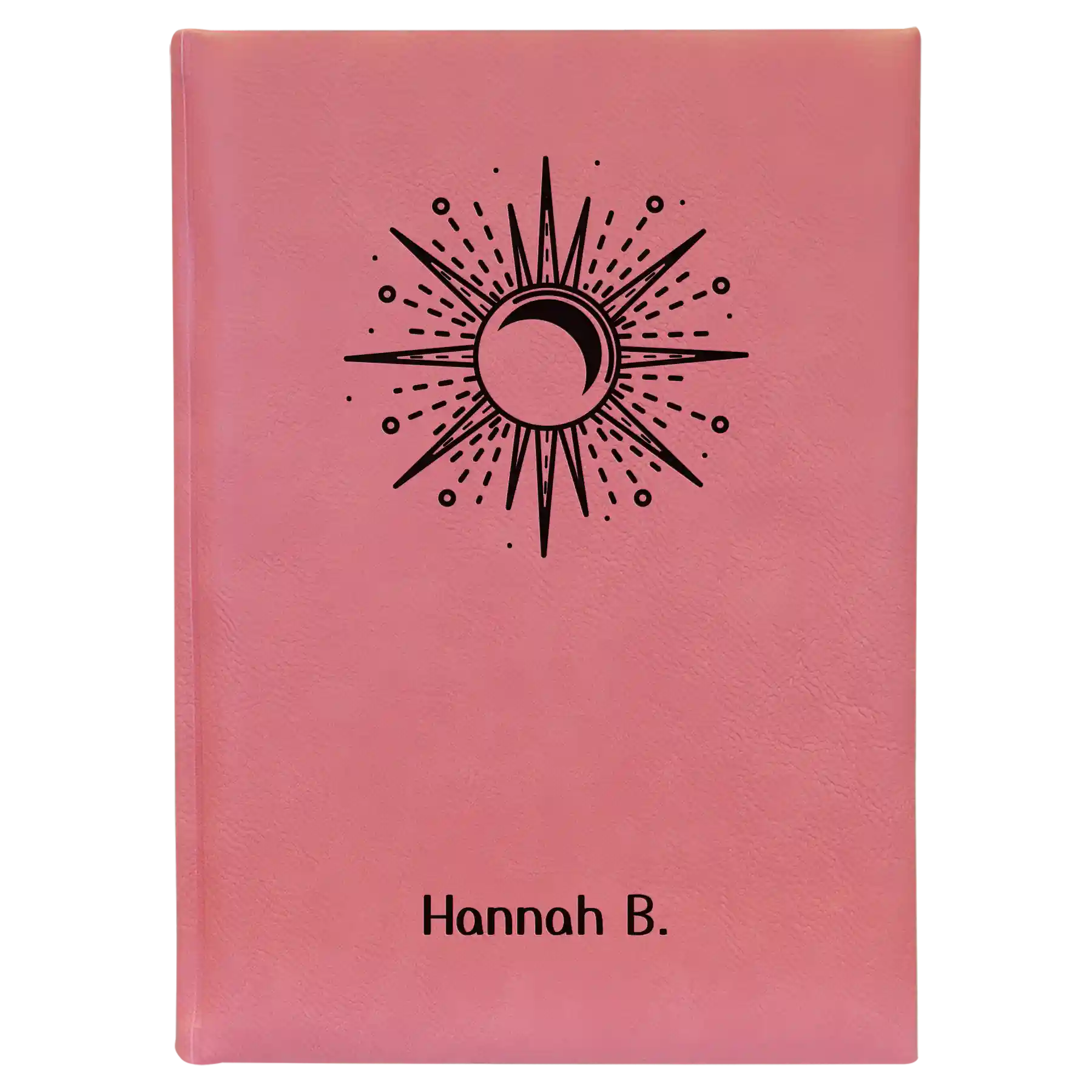 Large pink leatherette journal laser etched with 'Sunburst' design