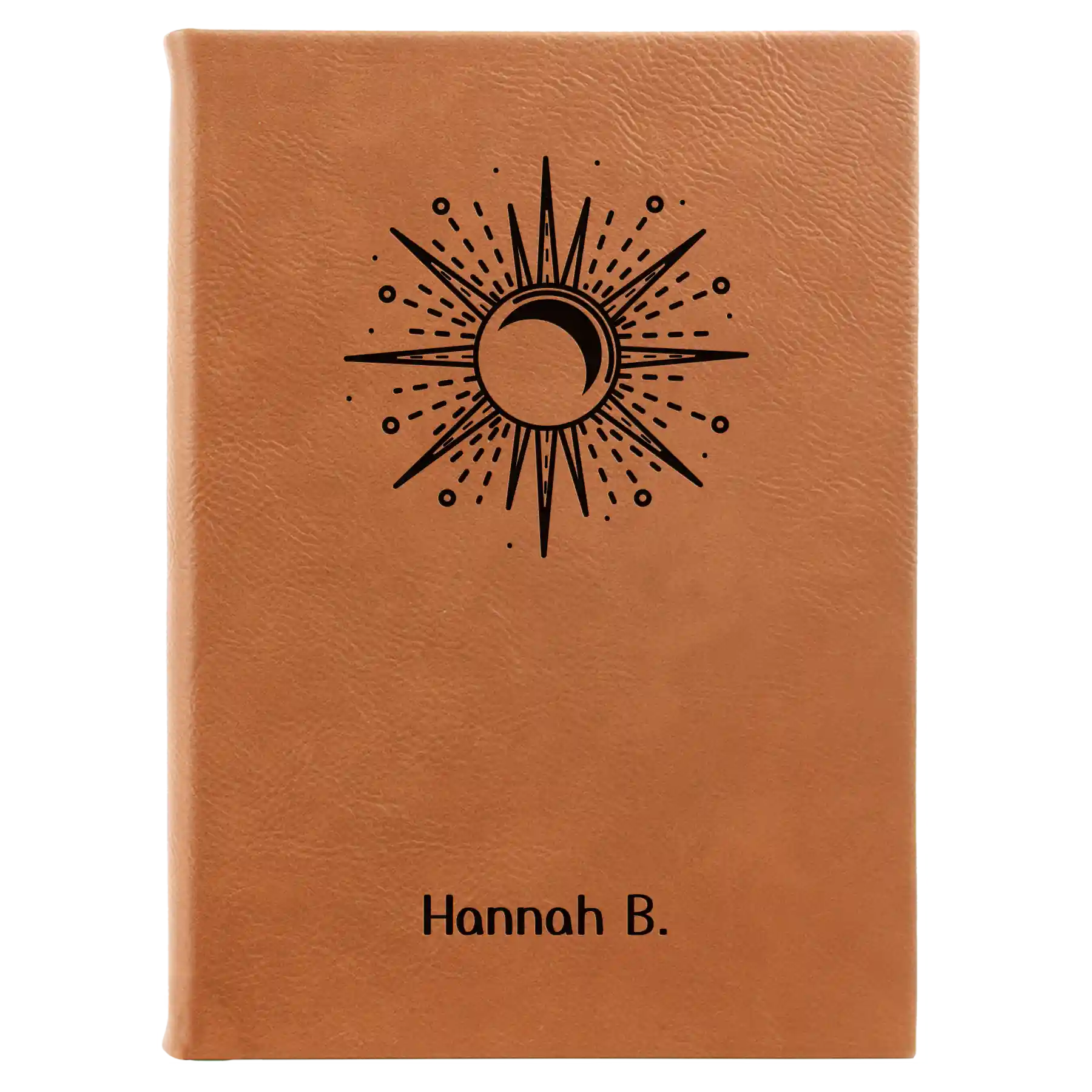 Large rawhide leatherette journal laser etched with 'Sunburst' design