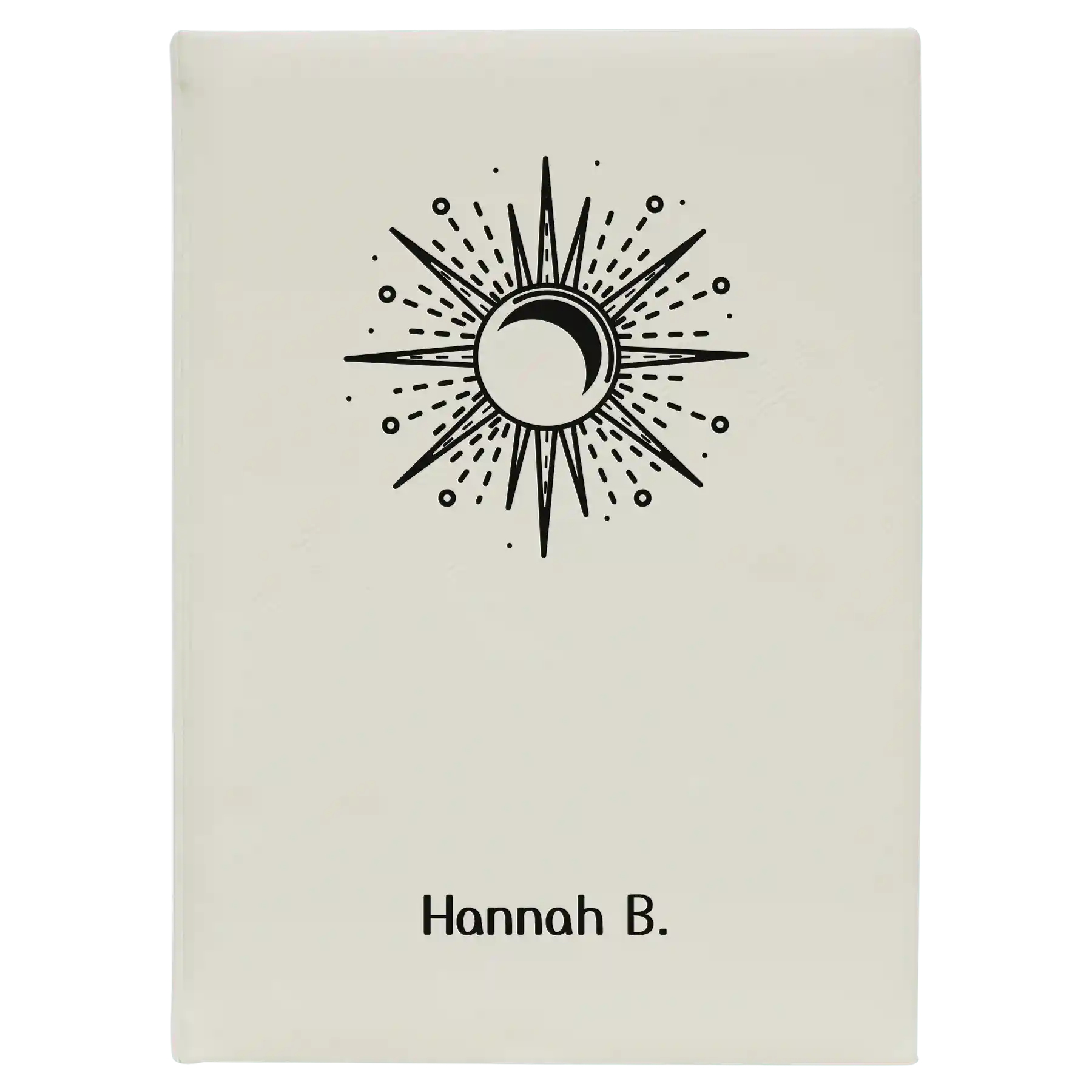 Large white leatherette journal laser etched with 'Sunburst' design