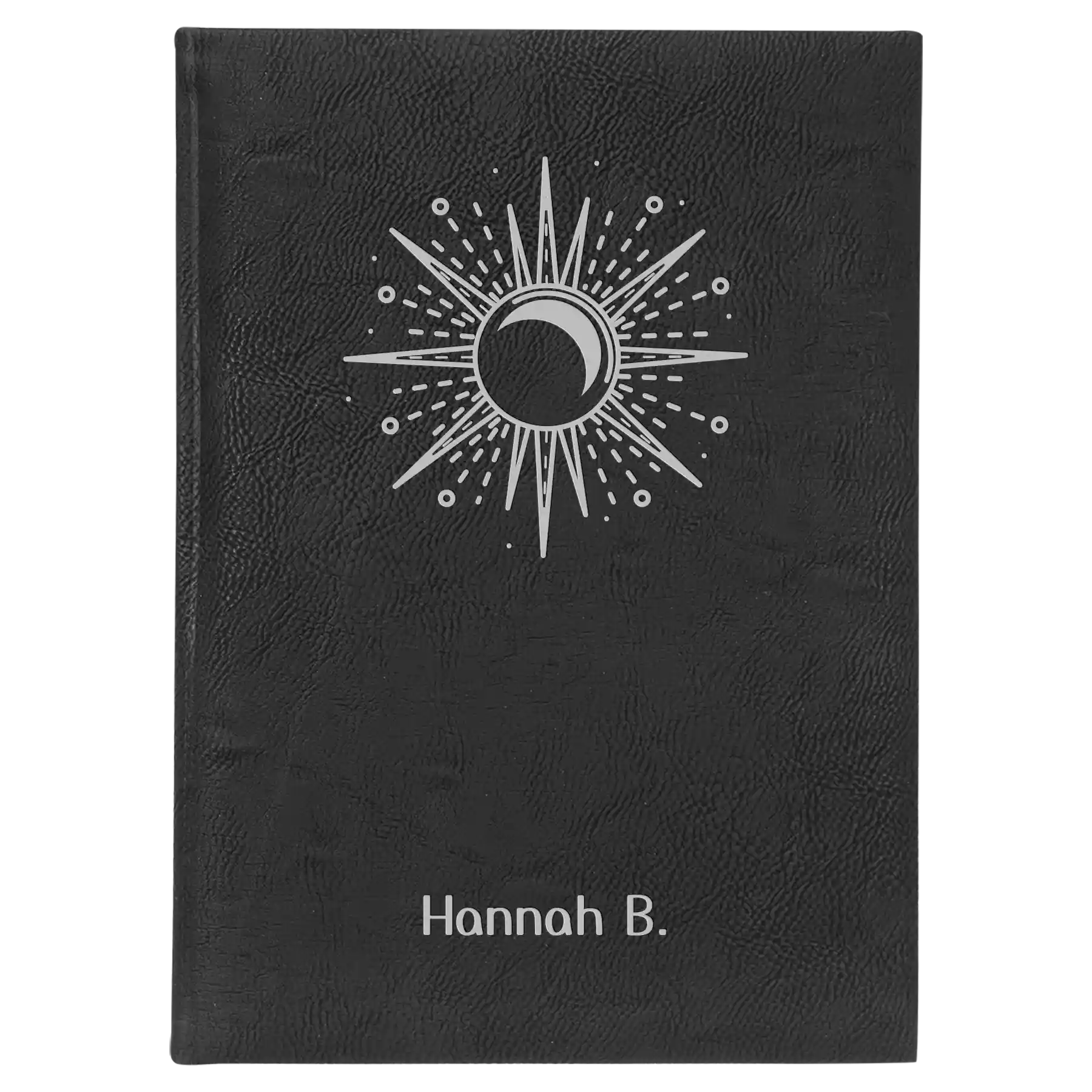 Large black/silver leatherette journal laser etched with 'Sunburst' design