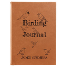 Large rawhide leatherette journal laser etched with 'Birding Journal' design