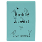 Large teal leatherette journal laser etched with 'Birding Journal' design