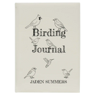 Large white leatherette sketch book laser etched with 'Birding Journal' design