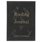 Large black/gold leatherette journal laser etched with 'Birding Journal' design