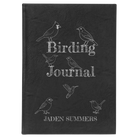 Large black/silver leatherette sketch book laser etched with 'Birding Journal' design