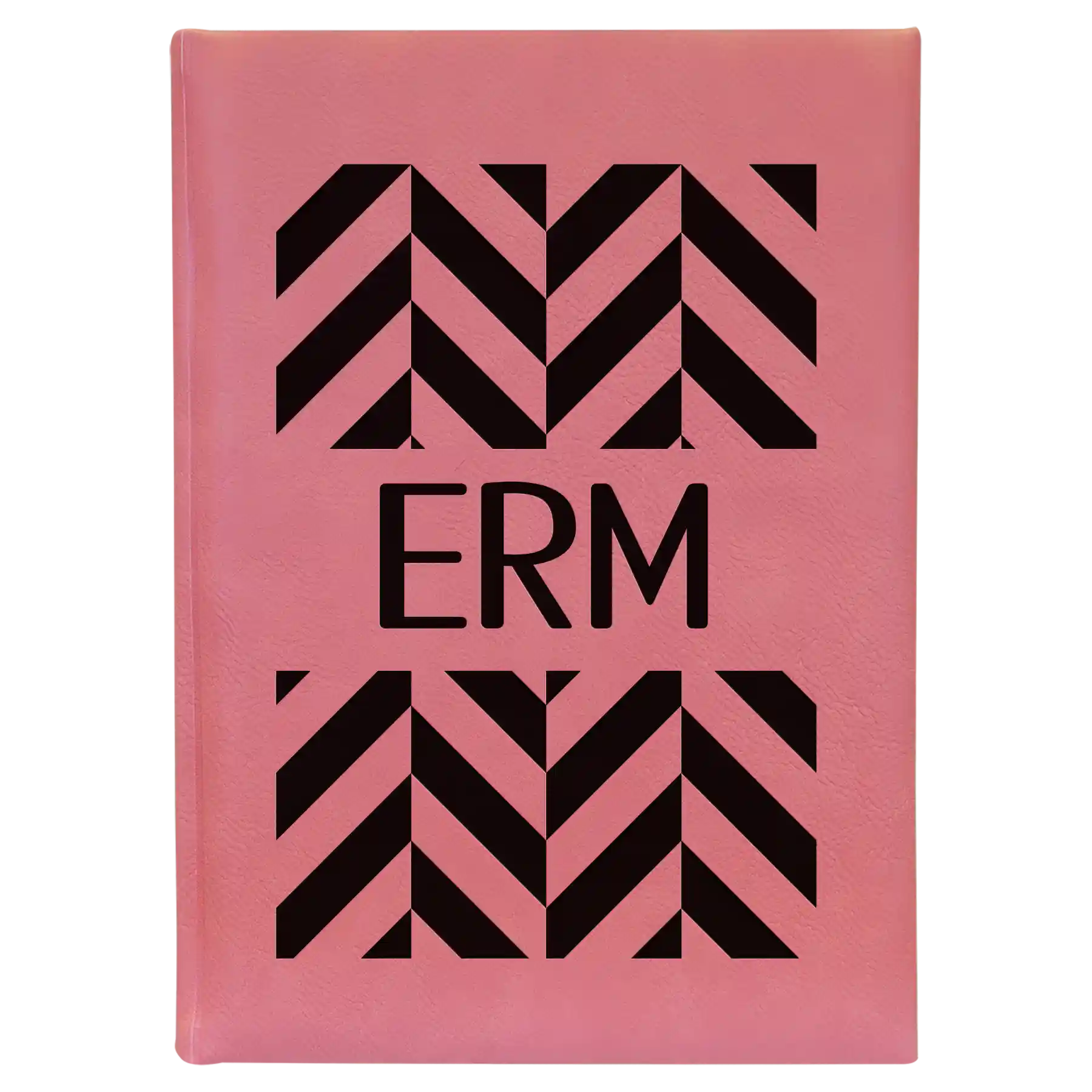 Large pink leatherette journal laser etched with 'Pattern with Initials' design
