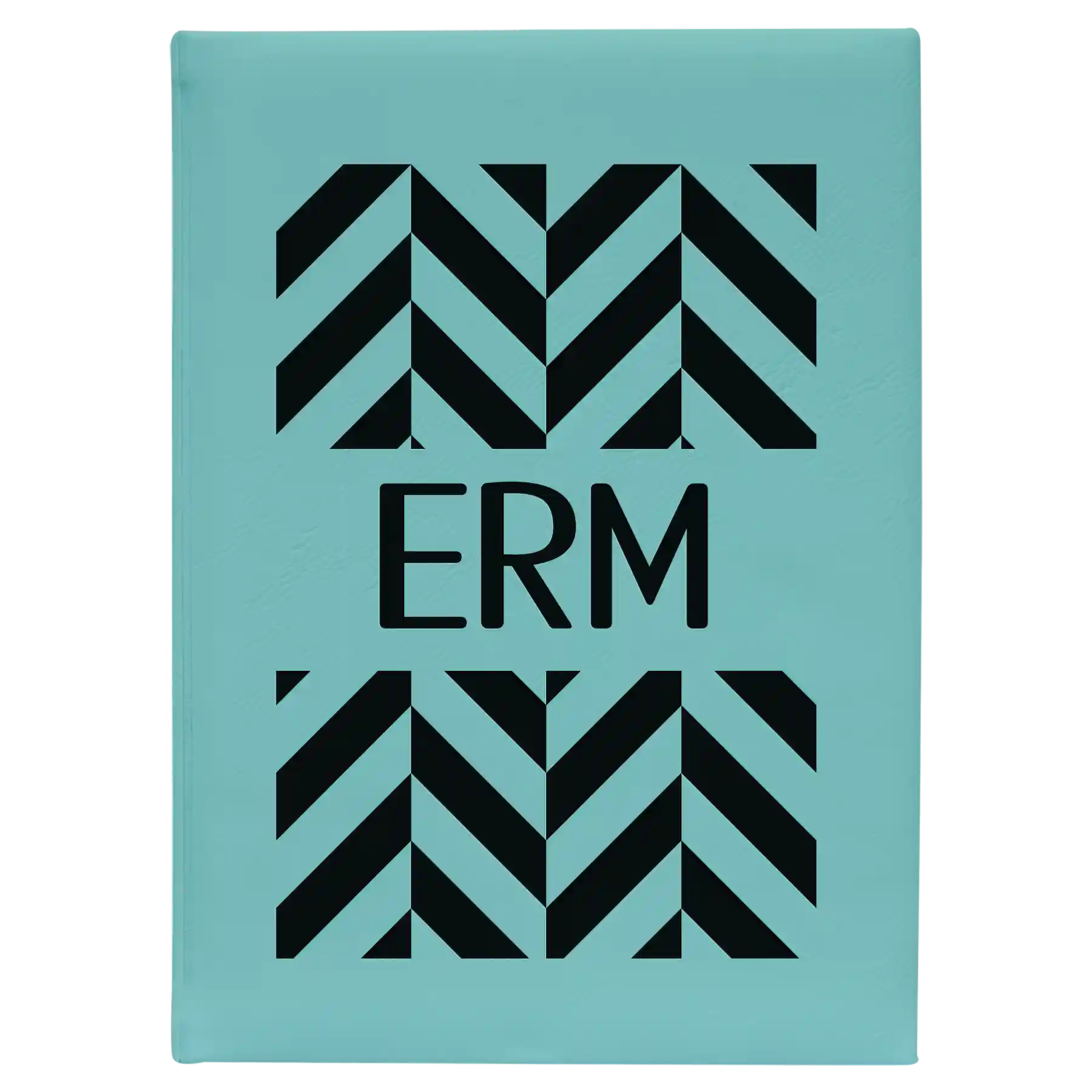 Large teal leatherette journal laser etched with 'Pattern with Initials' design