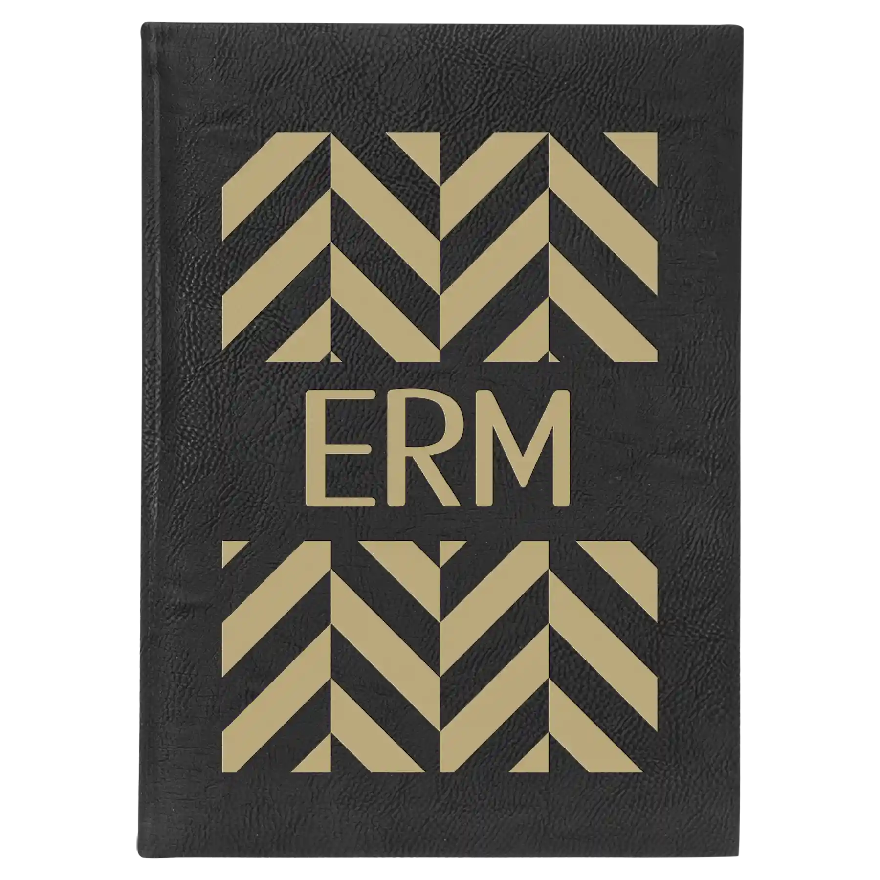 Large black/gold leatherette sketch book laser etched with 'Pattern with Initials' design