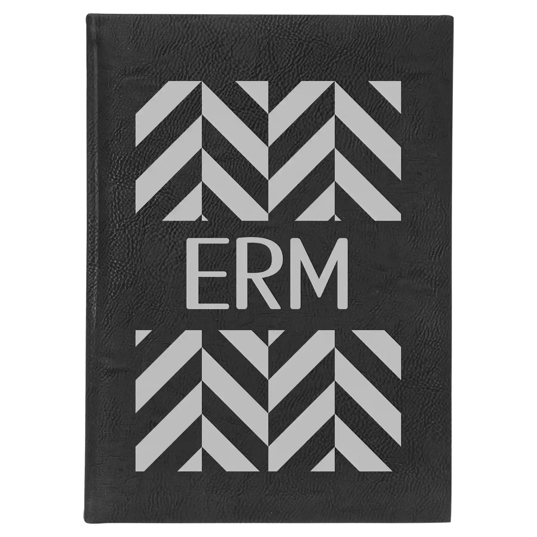 Large black/silver leatherette journal laser etched with 'Pattern with Initials' design