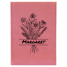 Large pink leatherette sketch book laser etched with 'Flower with Name' design