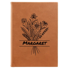 Large rawhide leatherette journal laser etched with 'Flower with Name' design
