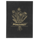 Large black/gold leatherette journal laser etched with 'Flower with Name' design