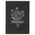 Large black/silver leatherette journal laser etched with 'Flower with Name' design