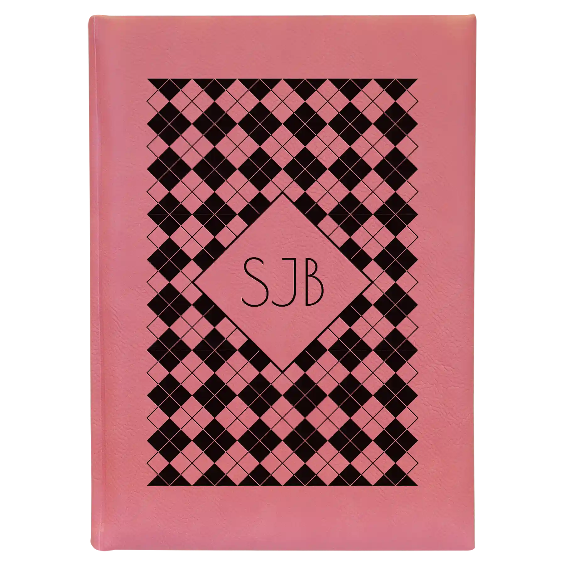 Large pink leatherette journal laser etched with 'Argyle' design