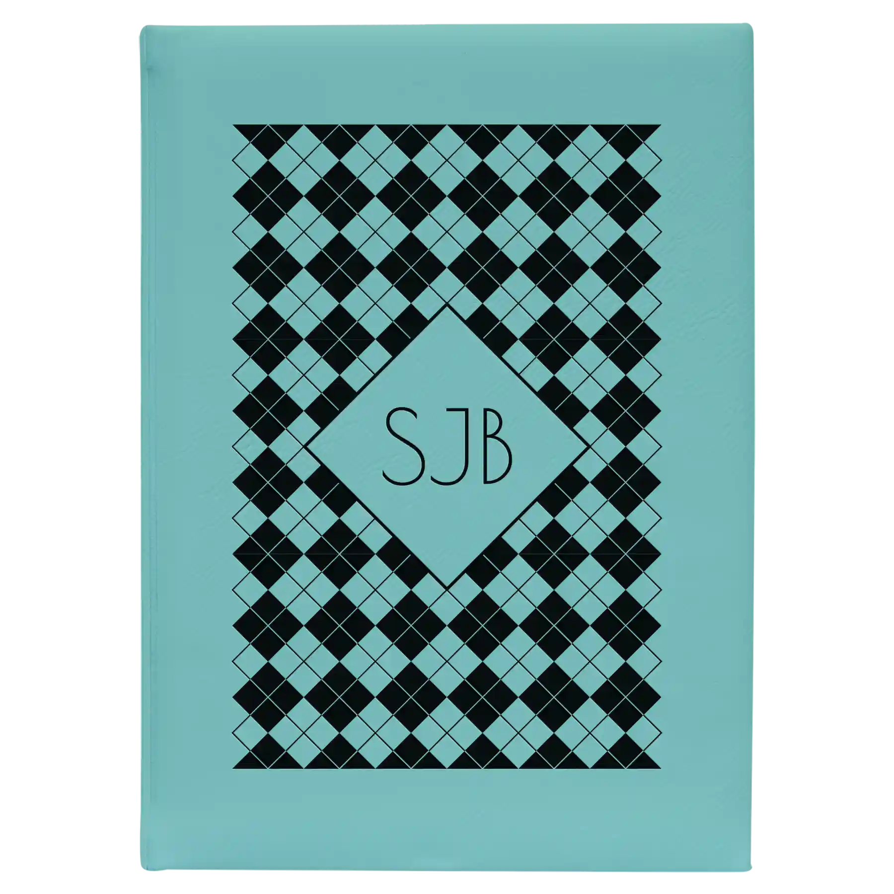 Large teal leatherette journal laser etched with 'Argyle' design