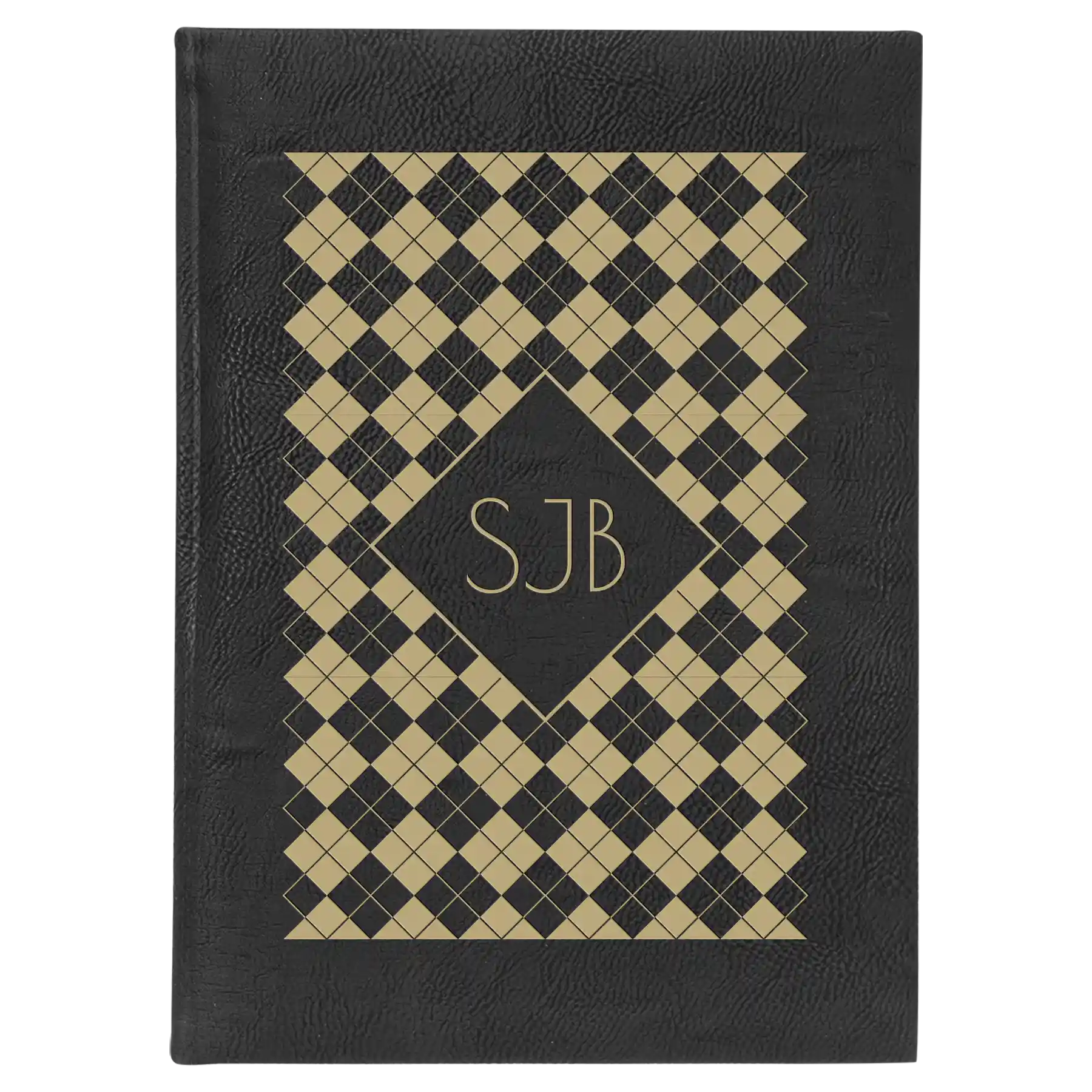 Large black/gold leatherette journal laser etched with 'Argyle' design