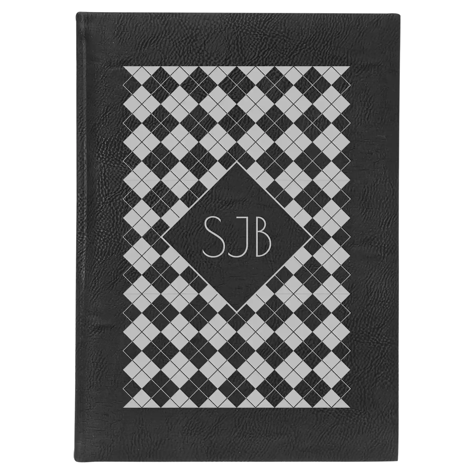 Large black/silver leatherette journal laser etched with 'Argyle' design