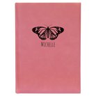 Large pink leatherette sketch book laser etched with 'Butterfly Name' design